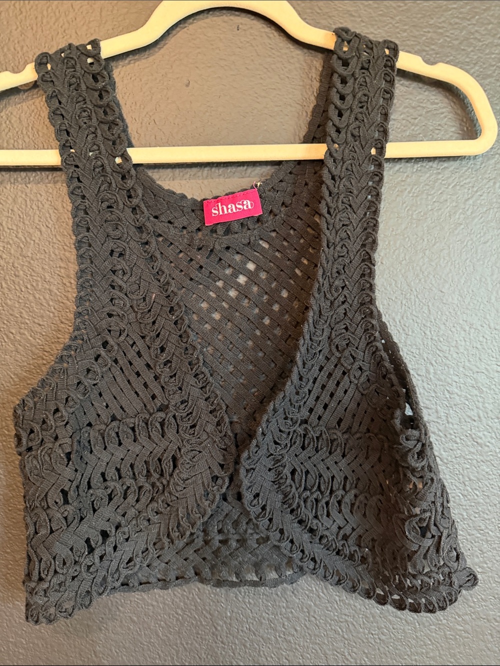 Shasa Black Crochet Knit Tank Top
